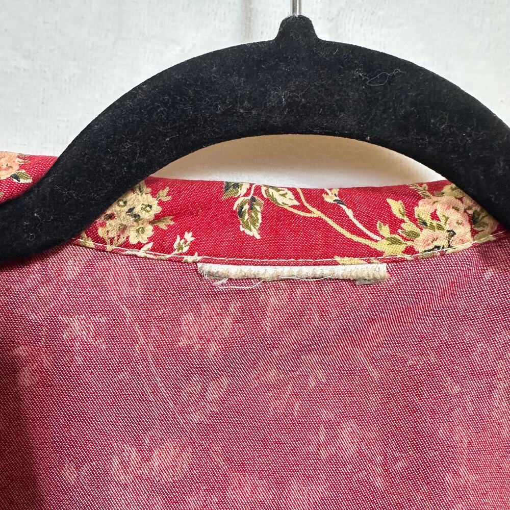Retro Buttoned Red Floral Long Sleeve Jacket Blazer‎ Medium Printed Boho Cottage - Picture 7 of 12